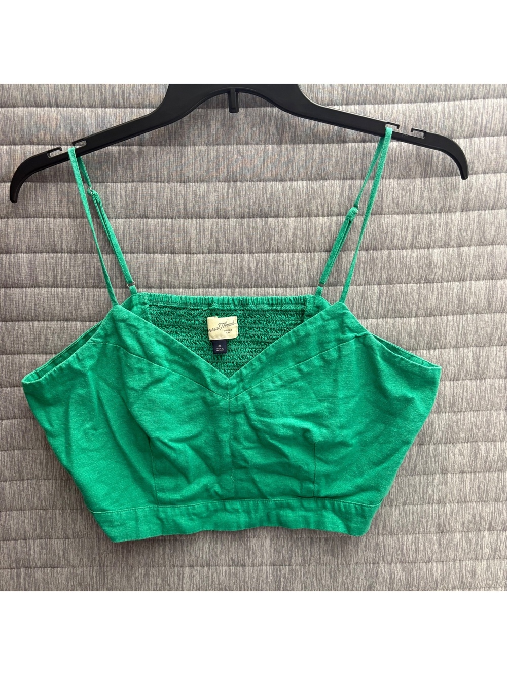 Universal Thread Linen Blend Cropped Tank Top Size XL Green Smock Back Fairy